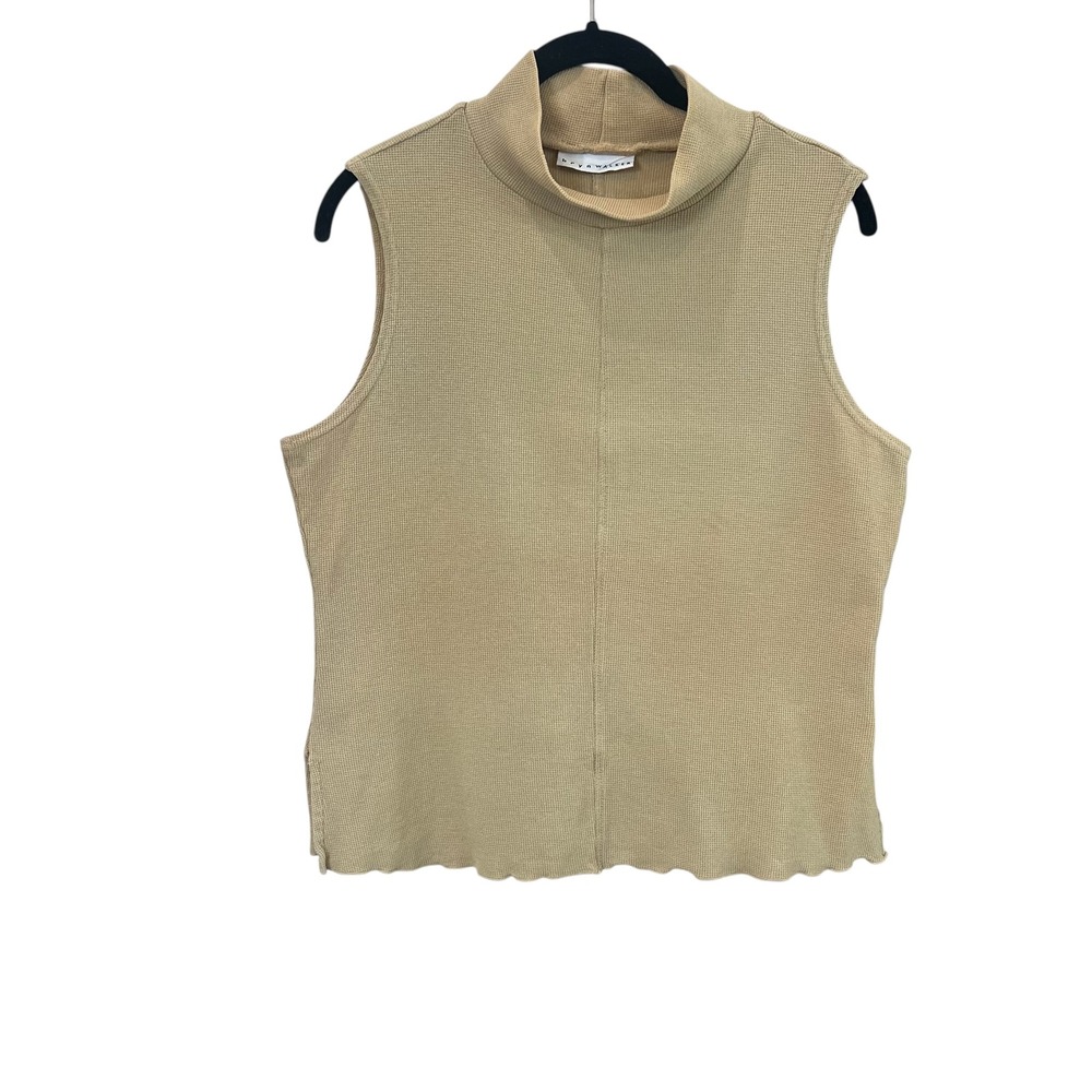 Bryn Walker Womens Tan Cotton Waffle Knit Mock Neck Sleeveless Top Size S USA